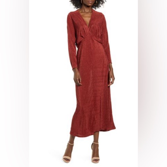 NWT Nordstrom All in Favor Dress Sz Large - Cranberry Crinkle Red Party Midi - Picture 1 of 11
